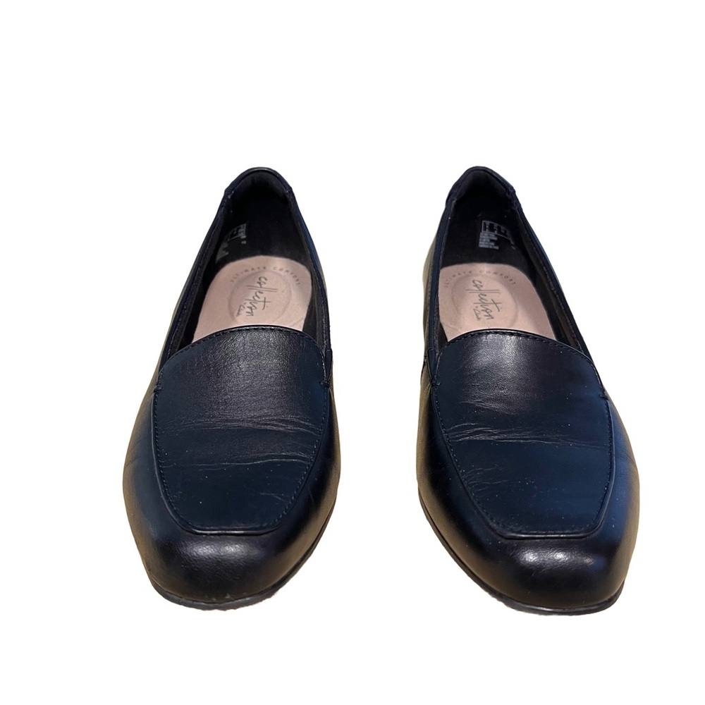 Clarks Womens Juliet Loafer Sz 7.5 Black Leather Flat Comfort Shoe EUC - Picture 2 of 6